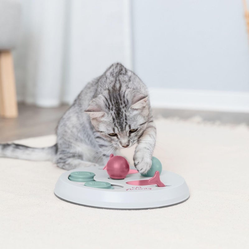 Trixie Cat Activity Flip Board â€“ 4-Module Treat Puzzle Enrichment Toy for Mental Stimulation & Slow Feeding â€“ Interactive Cat Toy for Indoor Cats â€“ Berry/Gray, 9 x 9 x 2.5 in - Image 5